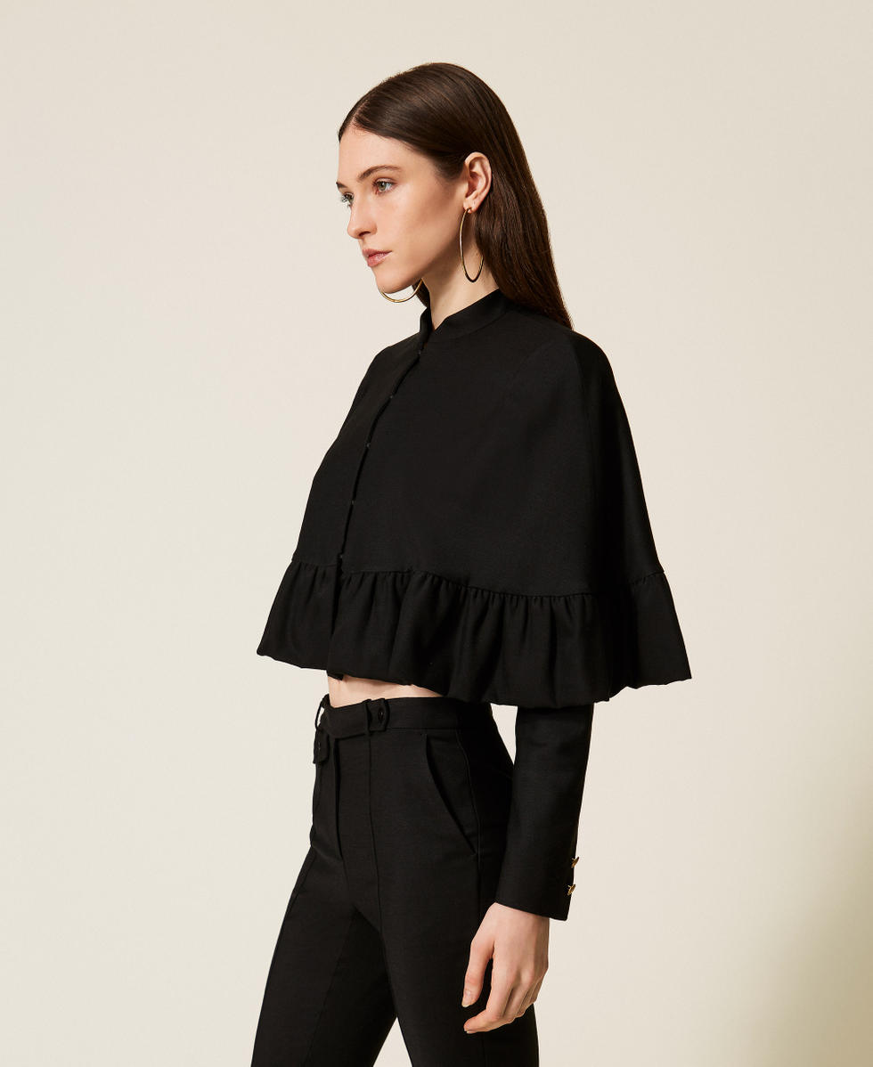 Cape-Jacke aus Wollmischung Schwarz Frau 252TS2062_00006_02