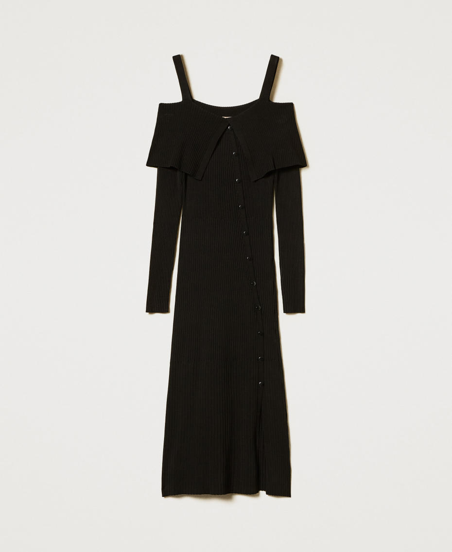 Long off-shoulder knit dress Black Woman 251TP3030_00006_S0