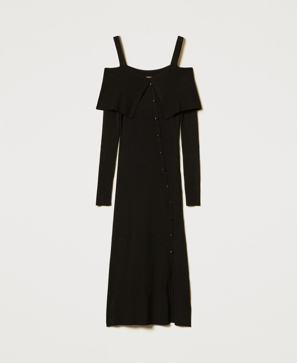 Robe longue &eacute;paules d&eacute;nud&eacute;es en maille Noir Femme 251TP3030_00006_S0