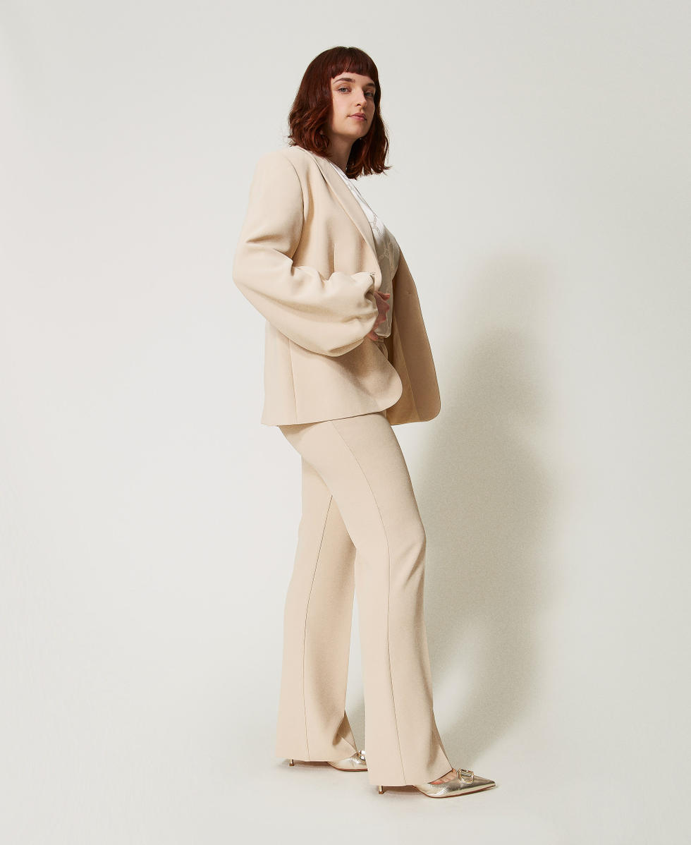 Pantalon &eacute;vas&eacute; en cr&ecirc;pe Delicate Beige Femme 251TP2324_12140_02