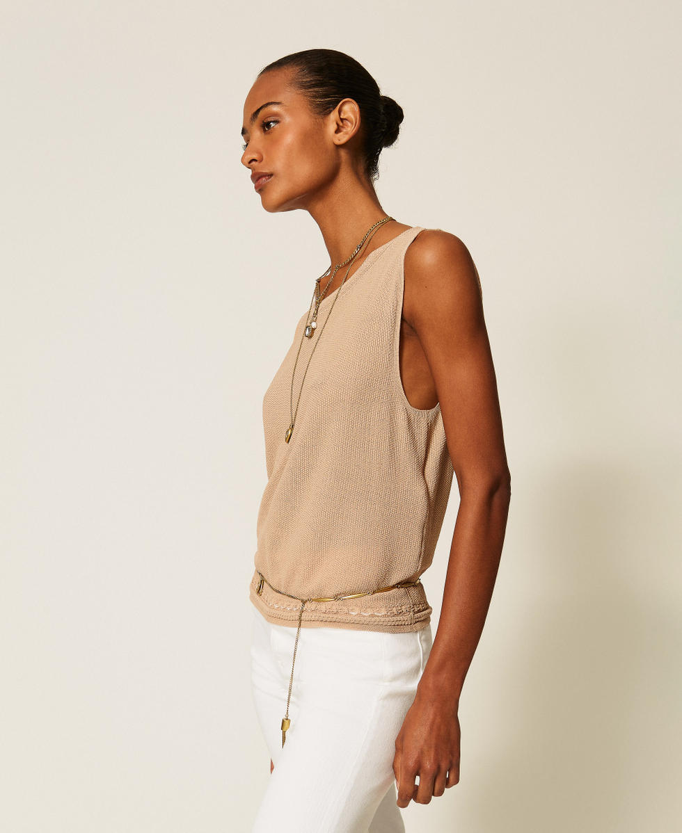 Stricktop mit Fransen Nougat Beige Frau 262TP3Q20_00519_02