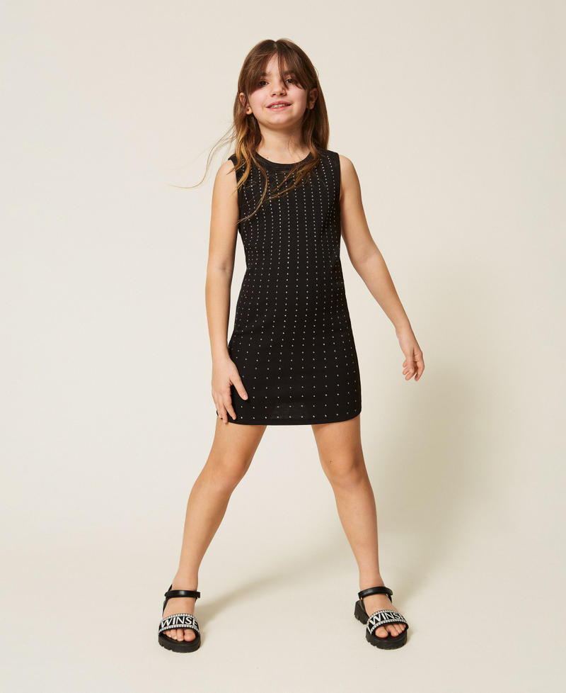 Robe courte c&ocirc;tel&eacute;e avec cabochons Noir Fille 261GJ2241_00006_02