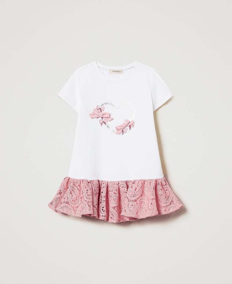 Kurzes Kleid mit Volant aus Makrameespitze Zweifarbig Ice / Sweet Rose M&auml;dchen 251GJ2QR6_12257_S0