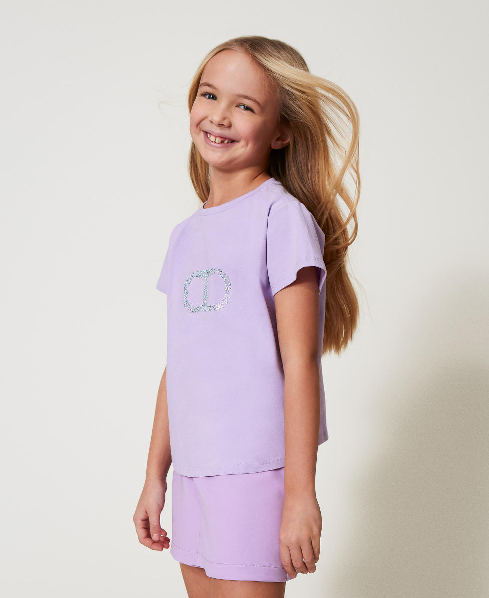 T-shirt avec Oval T strass&eacute; Pastel Violet Fille 251GJ2485_11862_02