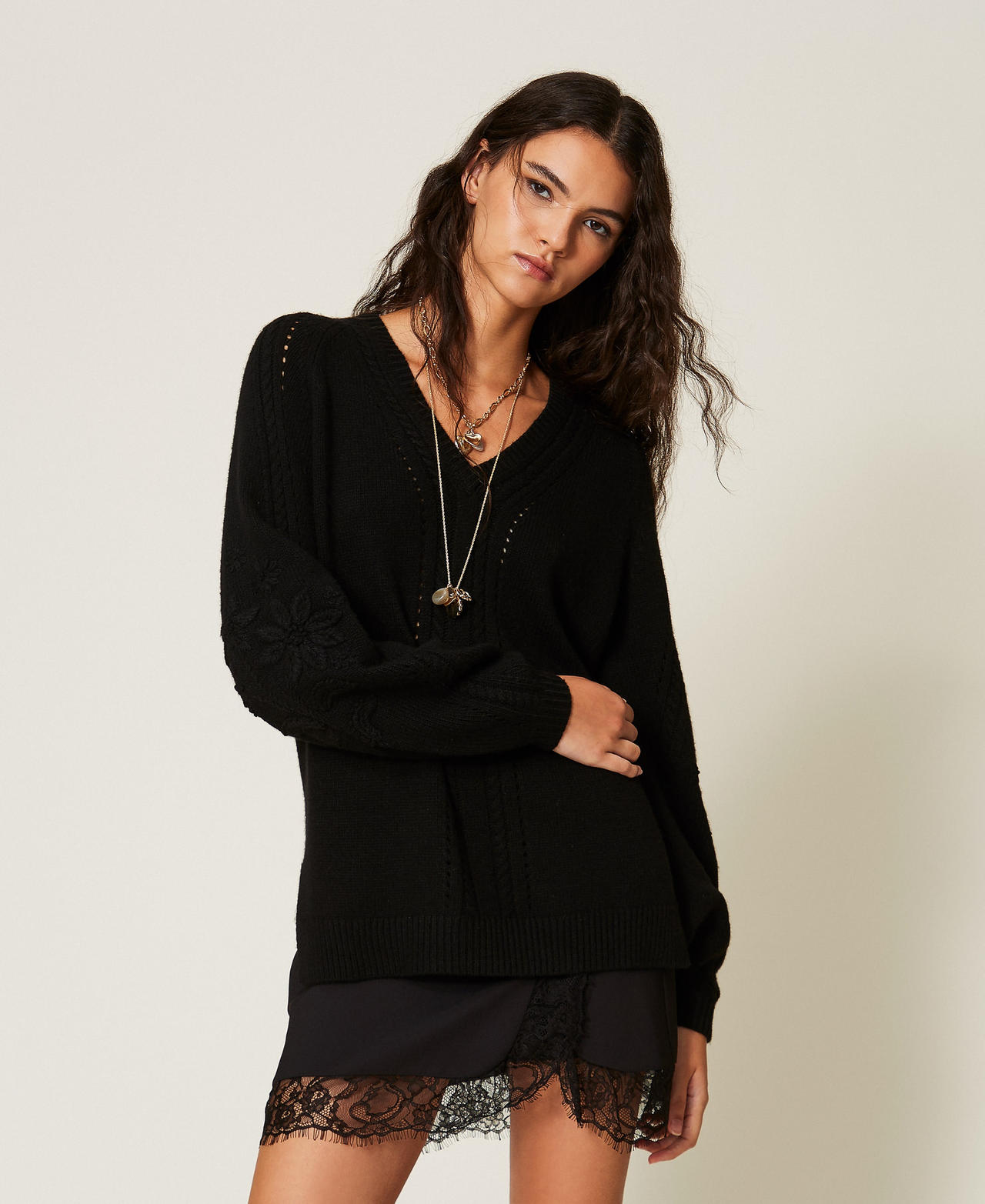 Pull en laine mélangée avec broderie