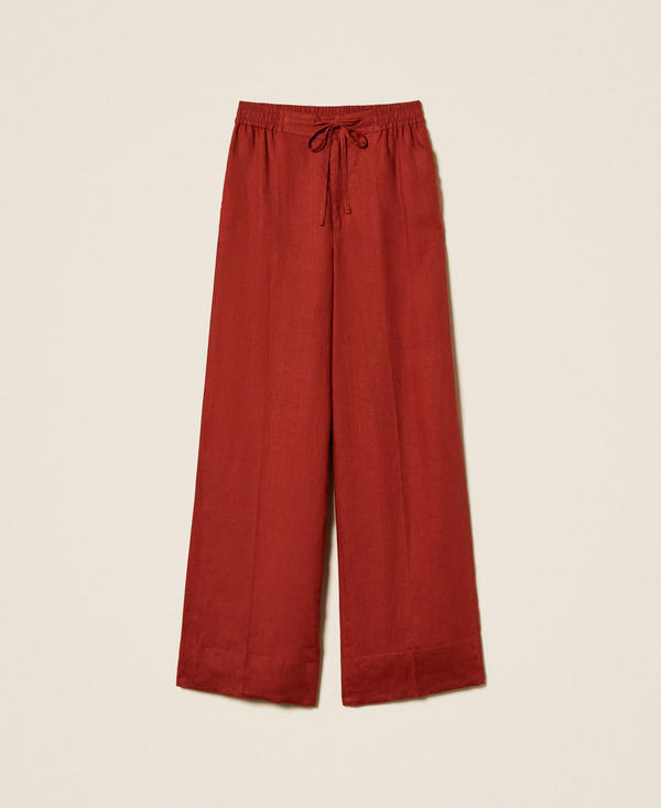 Linen trousers with embroidered logo