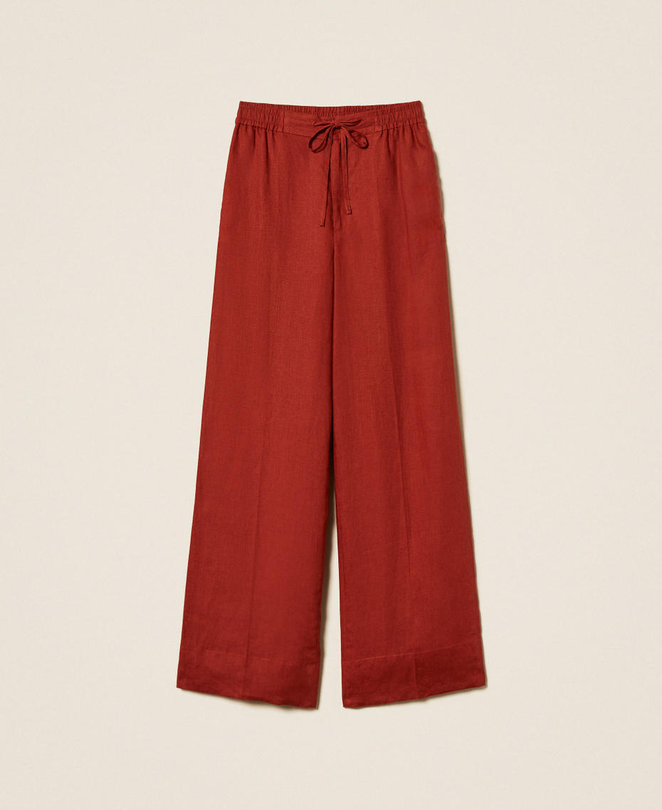 Hose aus Leinen mit aufgesticktem Logo &bdquo;Henna&ldquo; Brown Frau 261TT2302_13332_S0