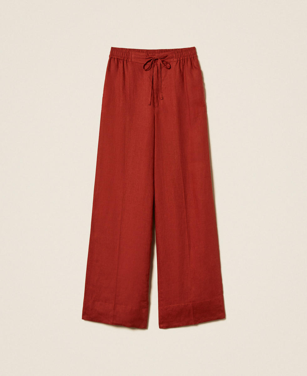 Hose aus Leinen mit aufgesticktem Logo