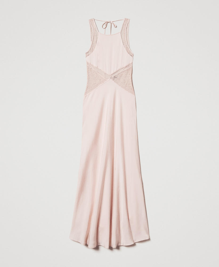 Abito lungo halter in raso con pizzo Rosa Bocciolo Donna 251TT2112_00690_S0