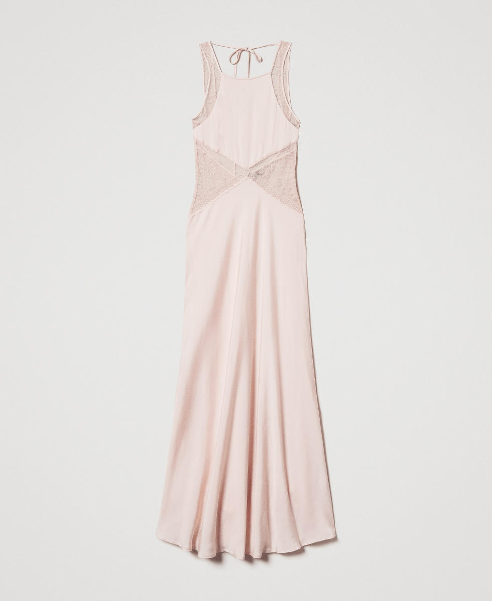 Vestido largo halter de raso con encaje Rosa Capullo Mujer 251TT2112_00690_S0