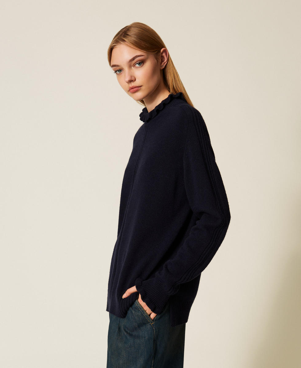 Wool blend jumper with ruffles Classic Blue Woman 252TT3350_11956_02