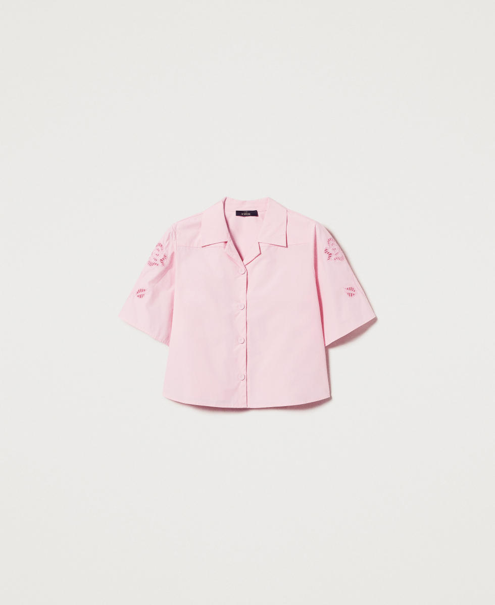 Cropped poplin shirt with embroidery