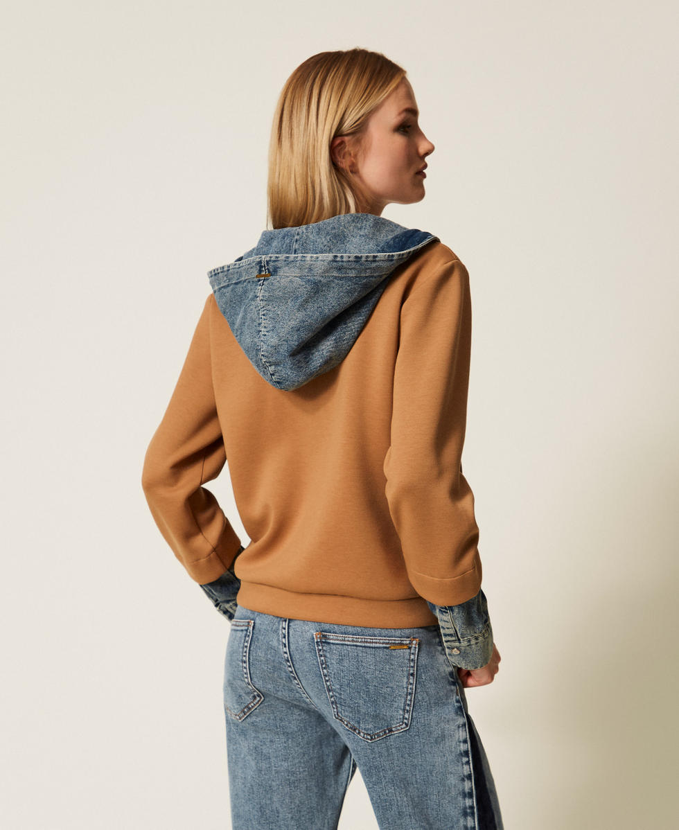Scuba fabric and denim sweatshirt Two tone Camel/Denim Woman 252LI2PDD_12671_03
