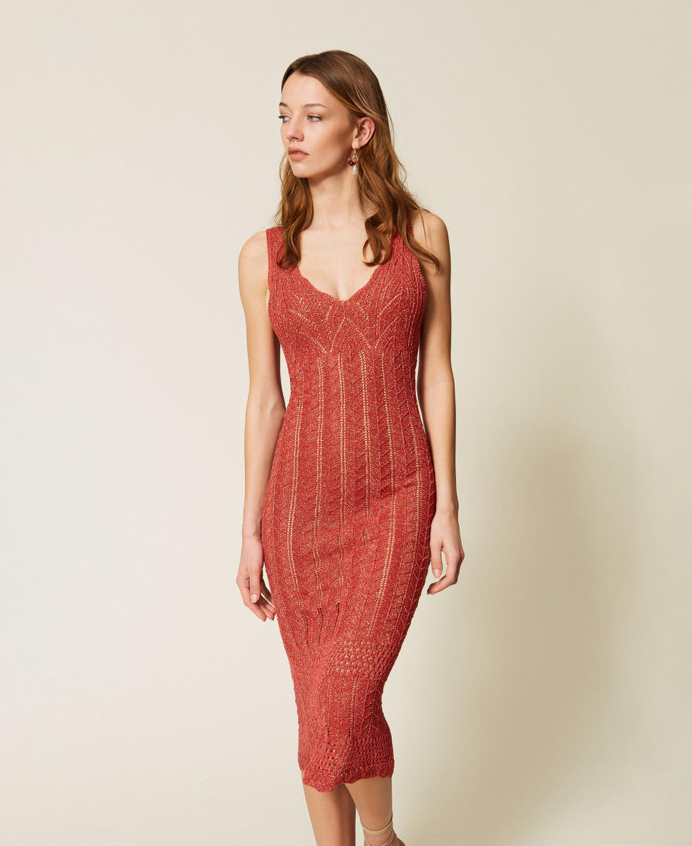 Long fitted knit dress with lurex