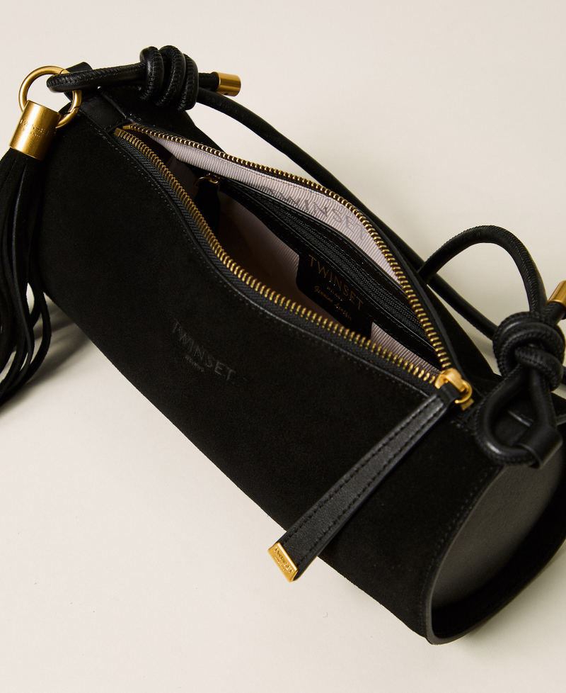 Zylindertasche aus Veloursleder mit Quaste Schwarz Frau 262TD8232_00006_04