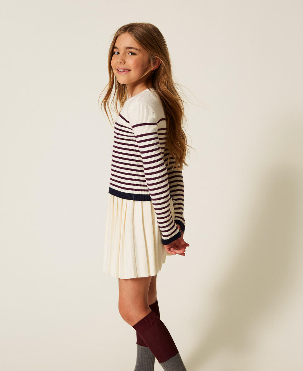 Pull col montant ray&eacute; Blanc &laquo;&nbsp;Papyrus&nbsp;&raquo;/Bordeaux &laquo;&nbsp;Burgundy&nbsp;&raquo; Fille 252GJ3035_12735_02