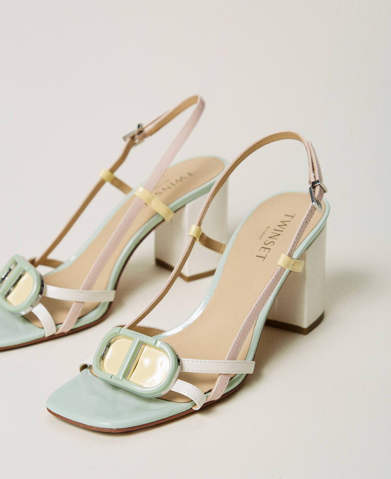 Faux patent leather multicolour sandals Multicolour Mint/Cupcake Pink/Snow White/Vanilla Woman 251TCP072_12154_02