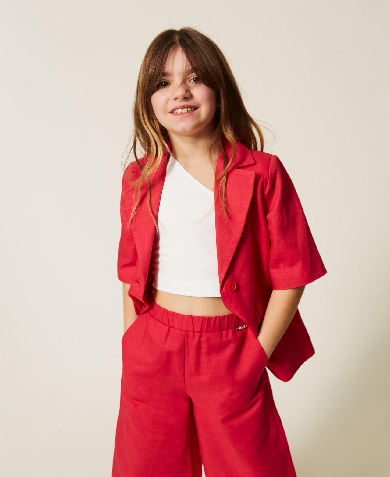 Twinset Girls Magenta Red Linen Blazer