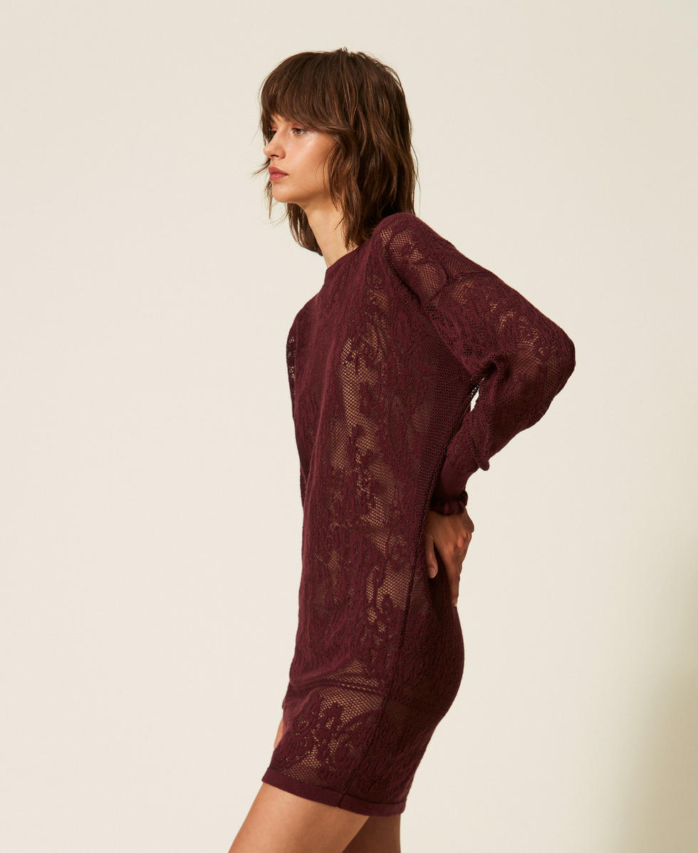 Kurzes Kleid aus Jacquard-Strick Dunkles "Winetasting"-Violett Frau 262TF3030_14144_03