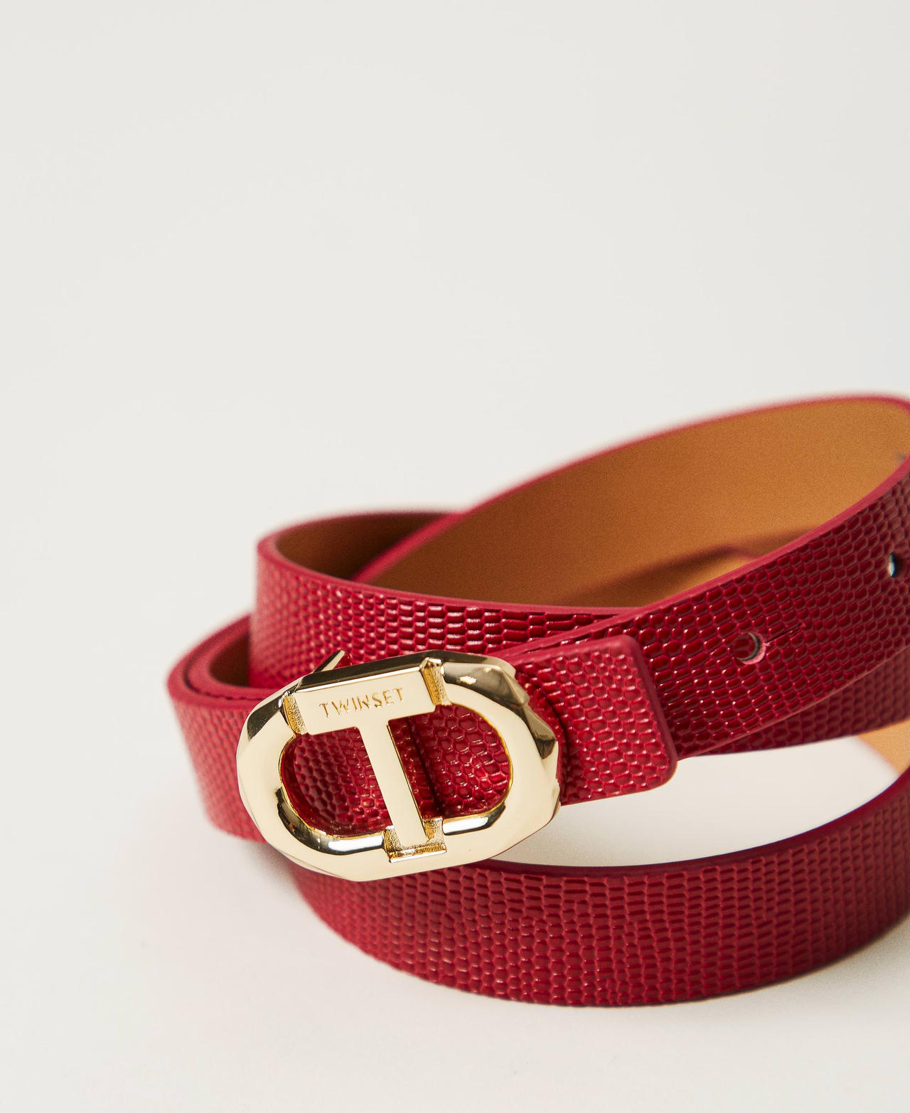 Thin leather belt Hibiscus Red Woman 251TO5052_12365_02