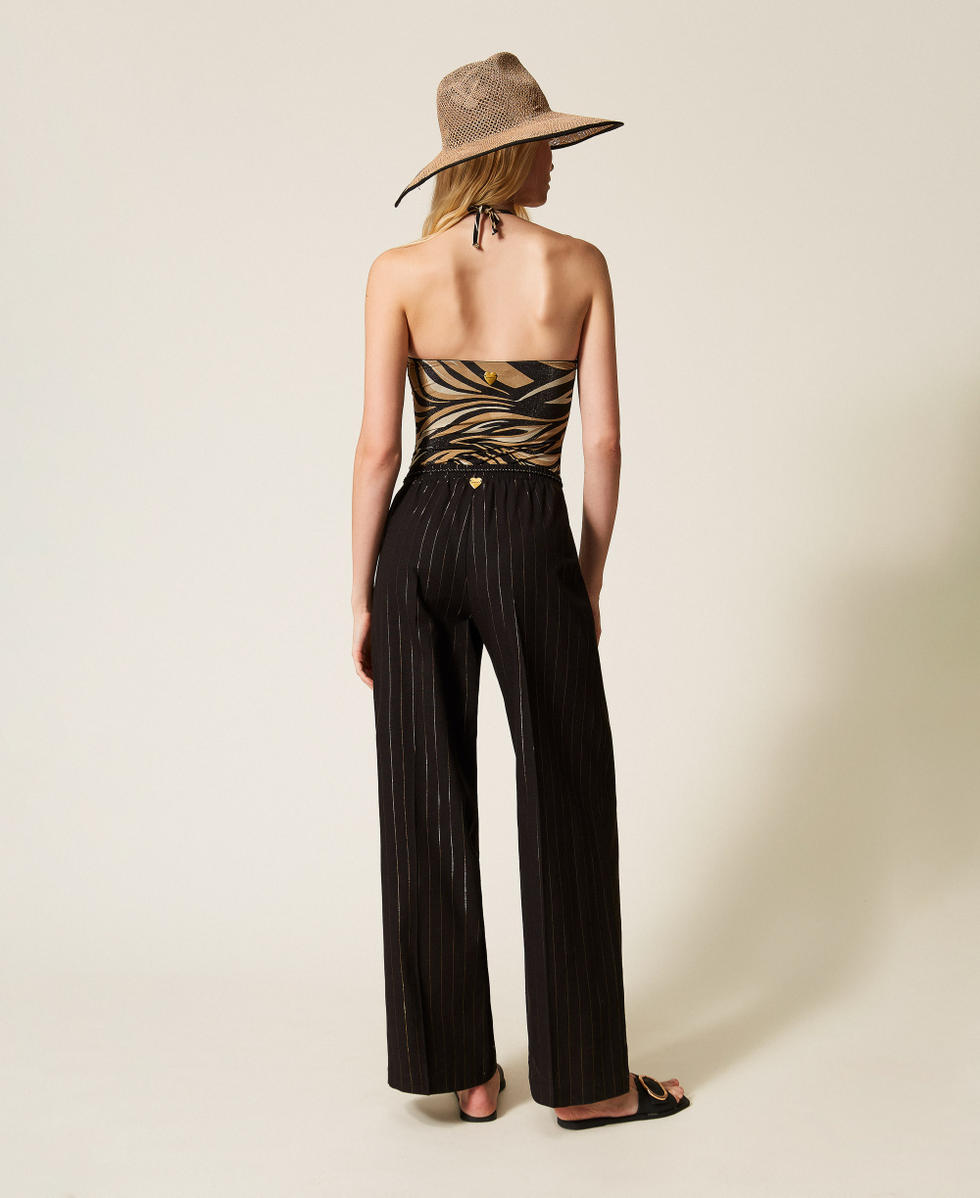 Pantaloni ampi a righe lurex Nero Donna 261LB2QFF_00006_03