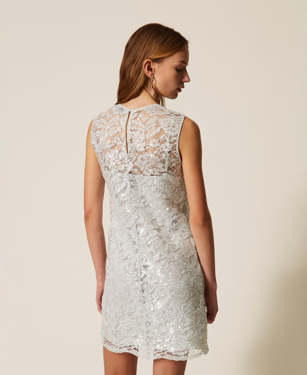 Short lace dress with sequins Aqua Blue Woman 261TP2631_13162_03