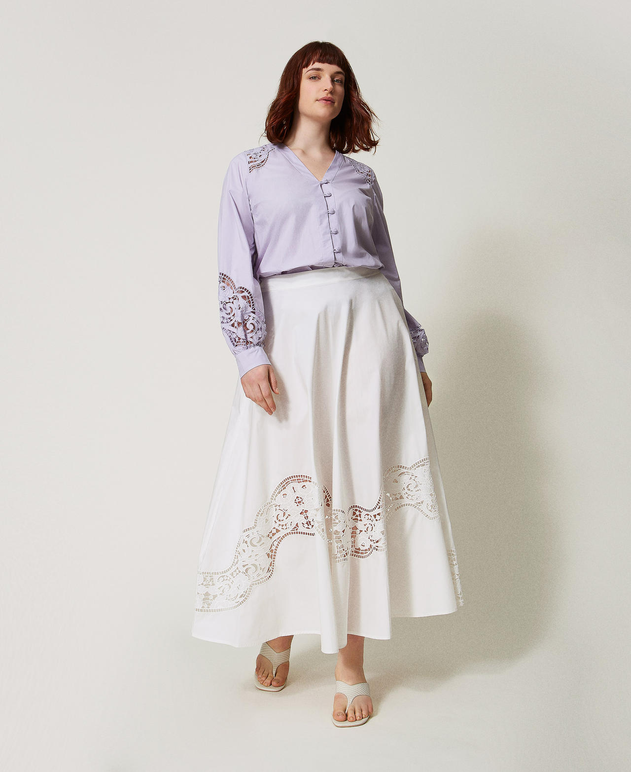 Long skirt in broderie anglaise poplin White Snow Woman 251TT2332_00282_01