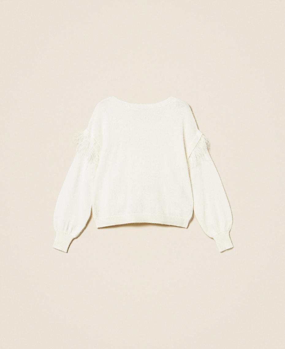 Angora blend jumper with feathers White Snow Woman 252TT3185_00282_S0