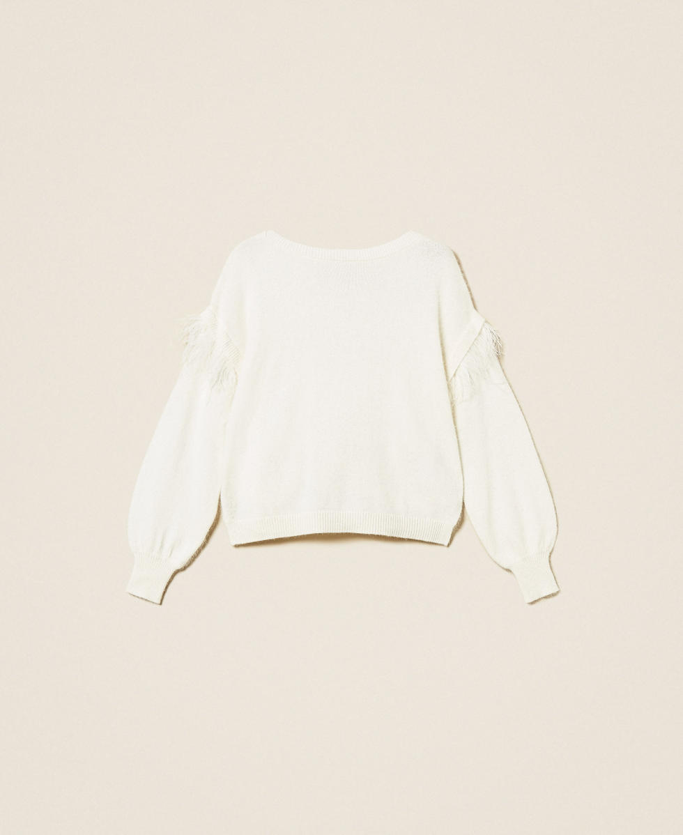 Pull en angora m&eacute;lang&eacute; avec plumes Blanc Neige Femme 252TT3185_00282_S0