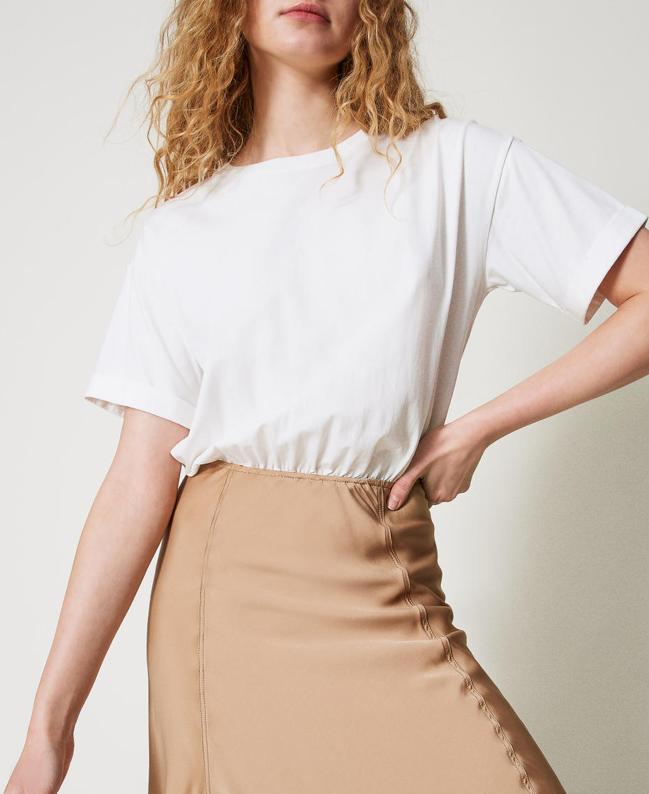 Long dress with satin skirt Two-tone Brown Box/White Cloud Woman 251LL2YCC_12274_04