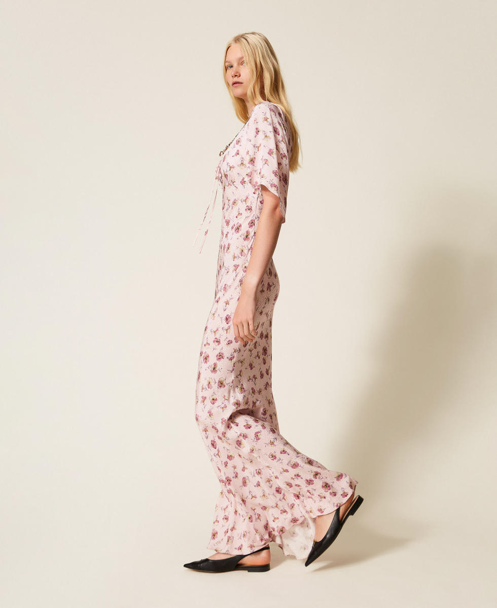 Langes Kleid mit floralem Print Blumen-Print Peach/Rose Frau 261TP210A_13408_02