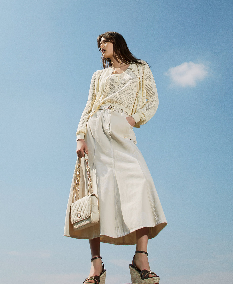 Long skirt in floral bull Snow/Parchment Floral Print Woman 251TT2204_12493_PC