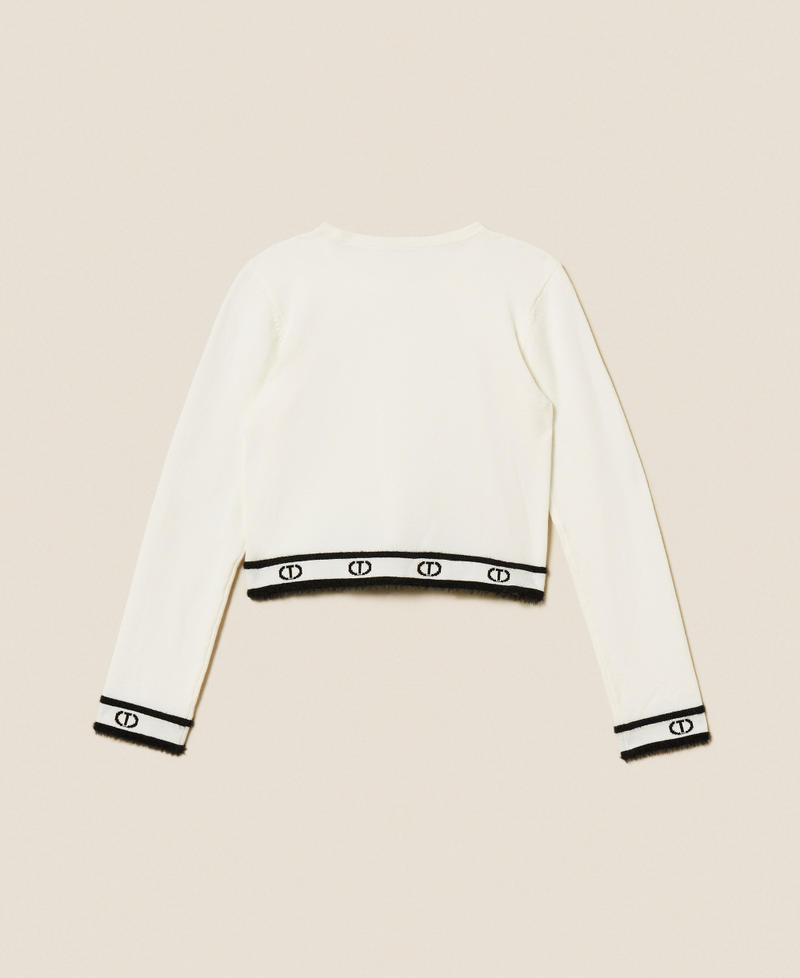 Pull avec boutons Oval T Bicolore Blanc Cassé/Noir Fille 252GJ3073_10973_S1