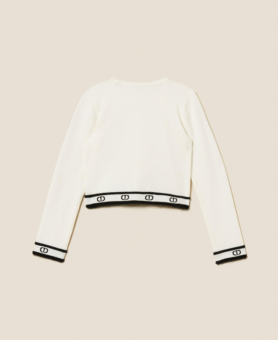 Pull avec boutons Oval T Bicolore Blanc Cassé/Noir Fille 252GJ3073_10973_S1