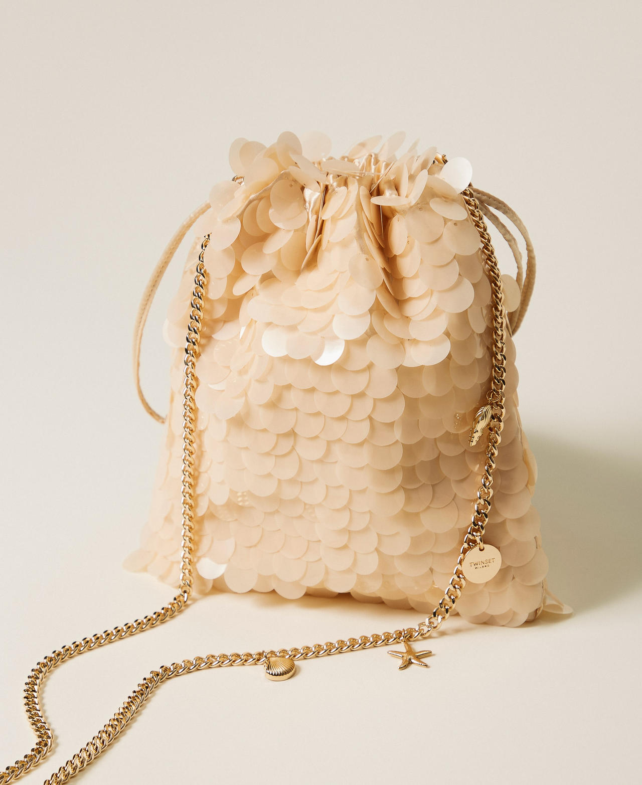 Satin clutch with sequins Rope Beige Woman 261TL8020_12145_03