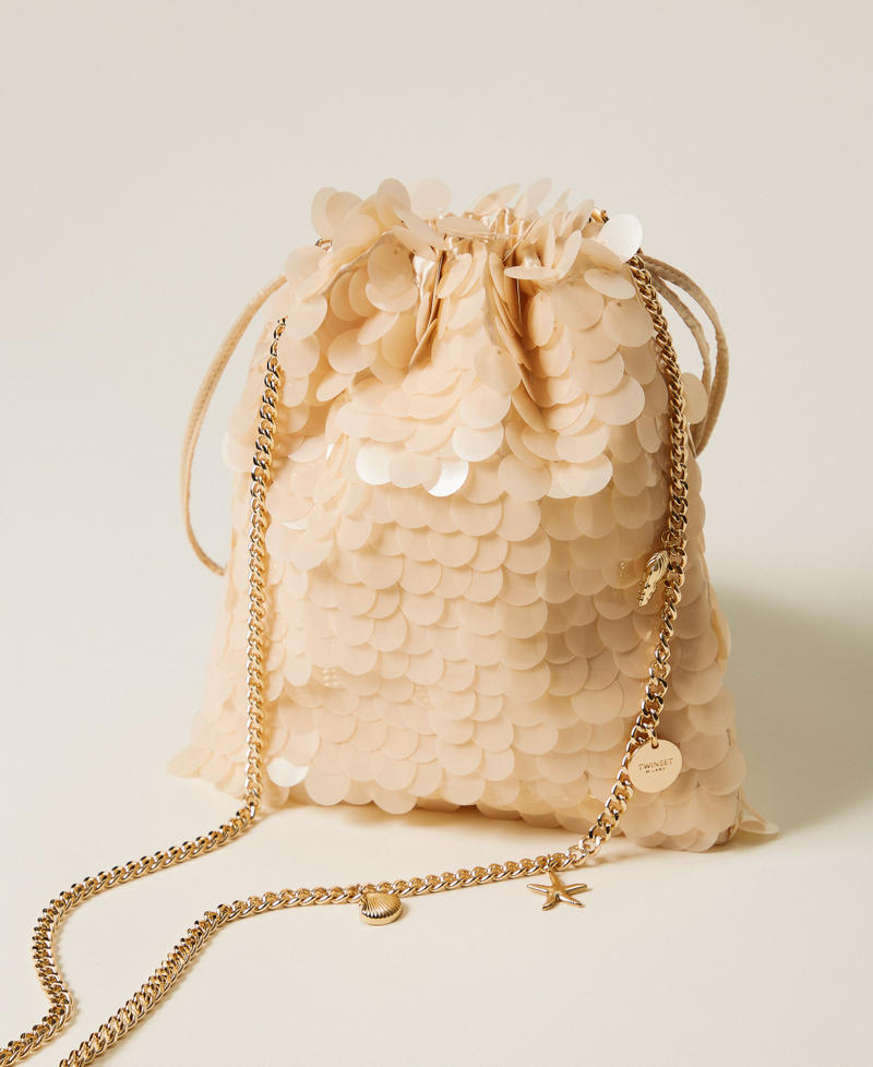 Satin clutch with sequins Rope Beige Woman 261TL8020_12145_03