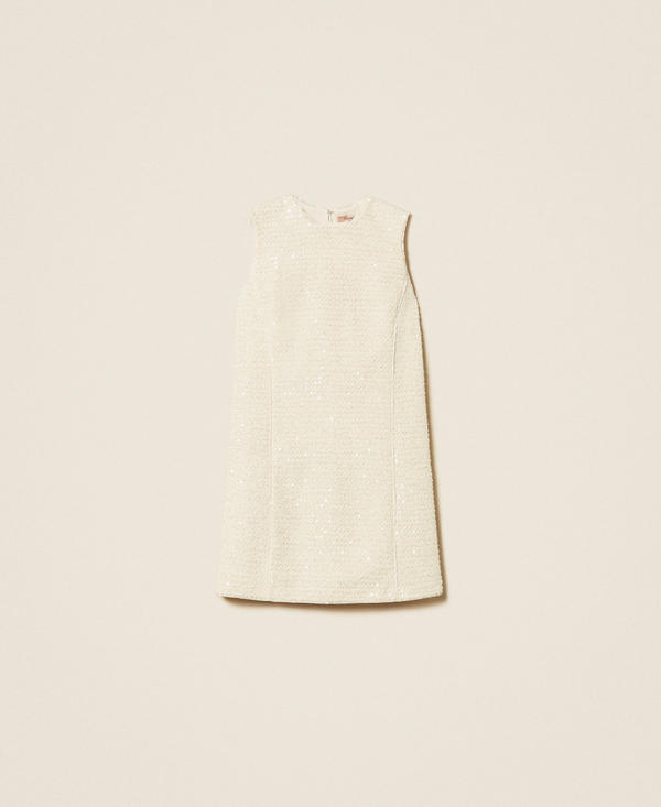 Short boucl&eacute; dress with sequins