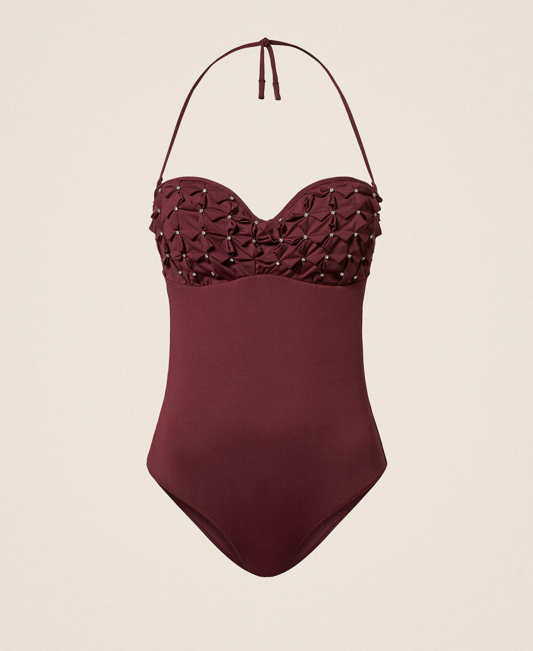 Maillot de bain une pièce avec broderie origami et strass