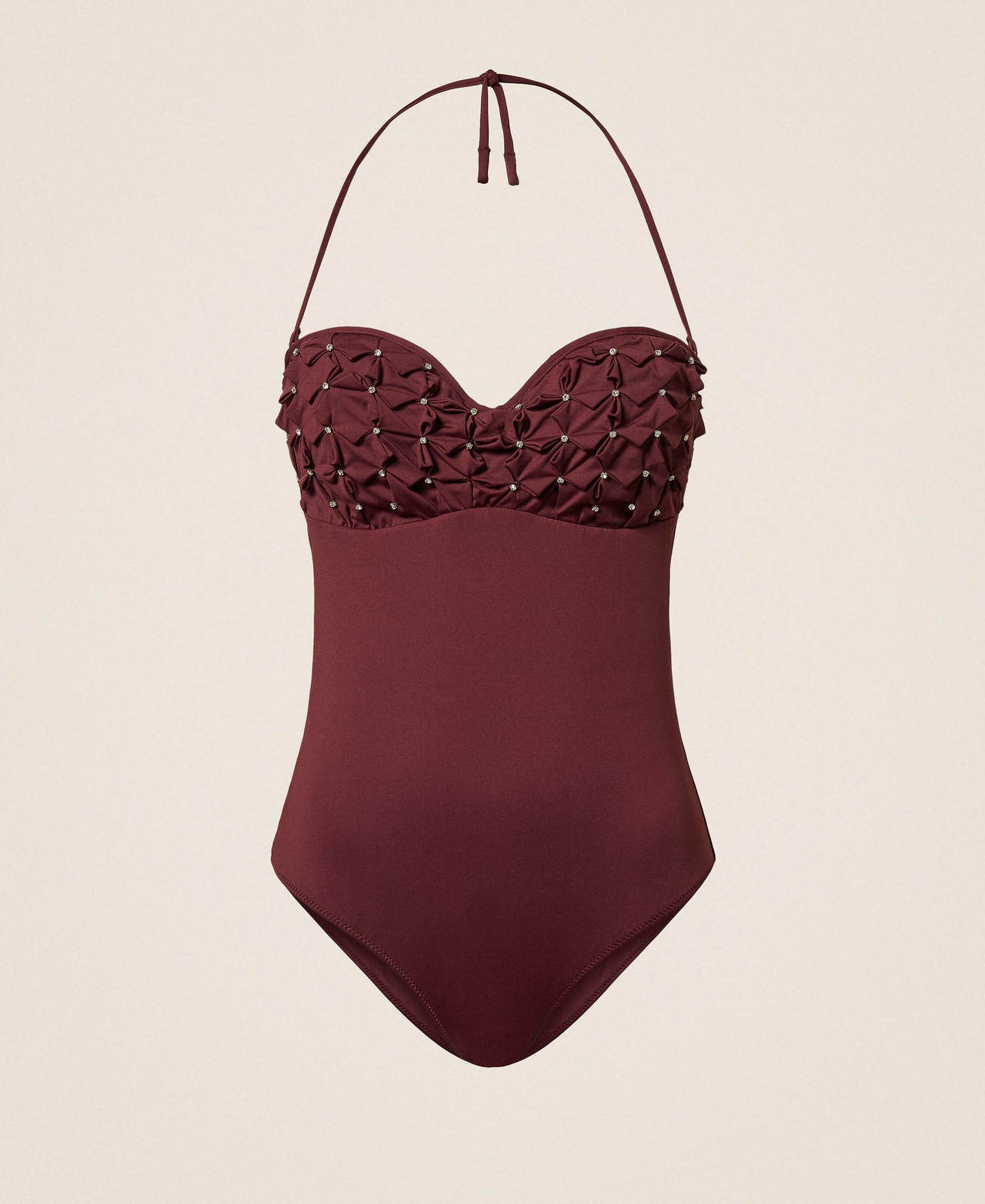 Maillot de bain une pièce avec broderie origami et strass