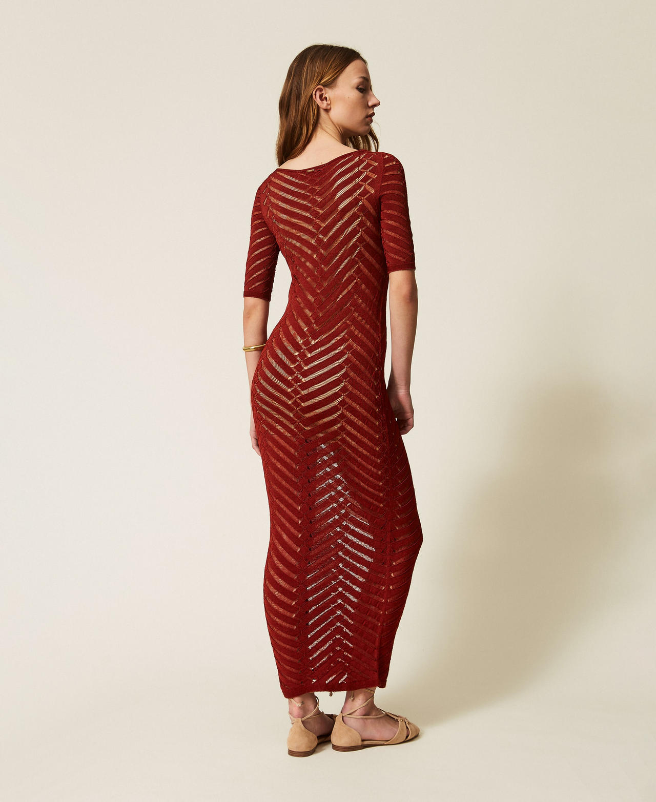 Langes Strickkleid mit Zickzack-Muster &bdquo;Henna&ldquo; Brown Frau 261TT3100_13332_03