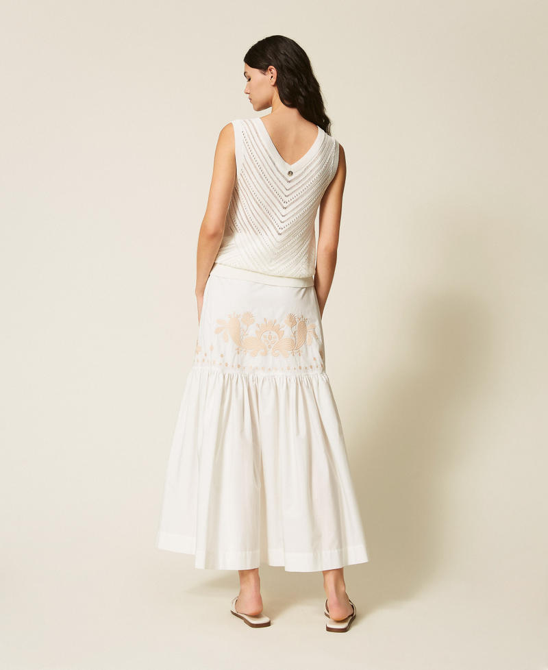 Gonna lunga con balza e ricamo Off White Donna 261AT2040_00526_03