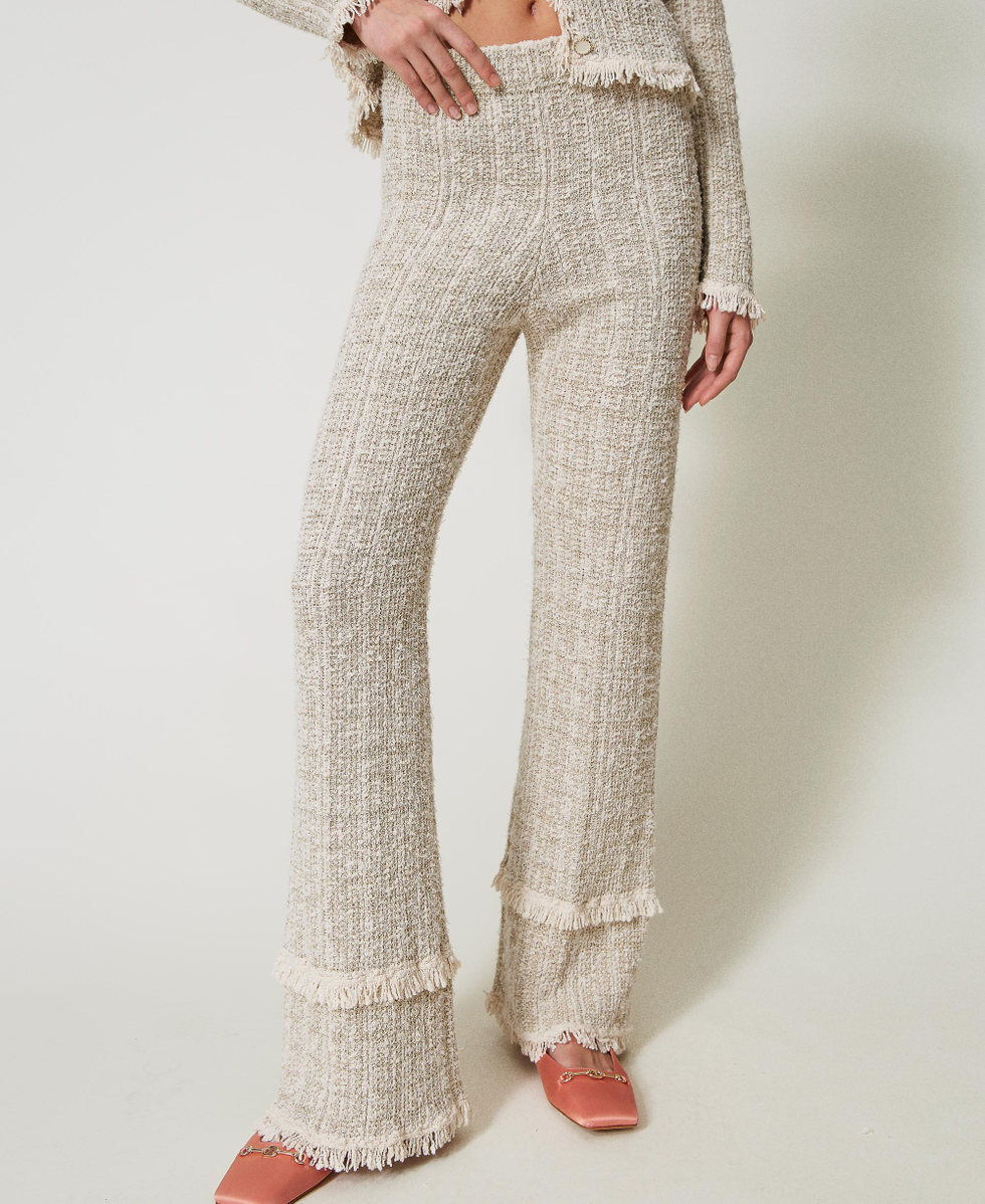Jacquard knit trousers with lurex Snow Gold Lurex Jacquard Woman 251TP3562_12317_04