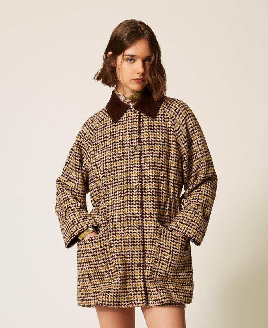 Houndstooth jacquard parka coat Multicolour Houndstooth Woman 262LI2BAA_13755_04