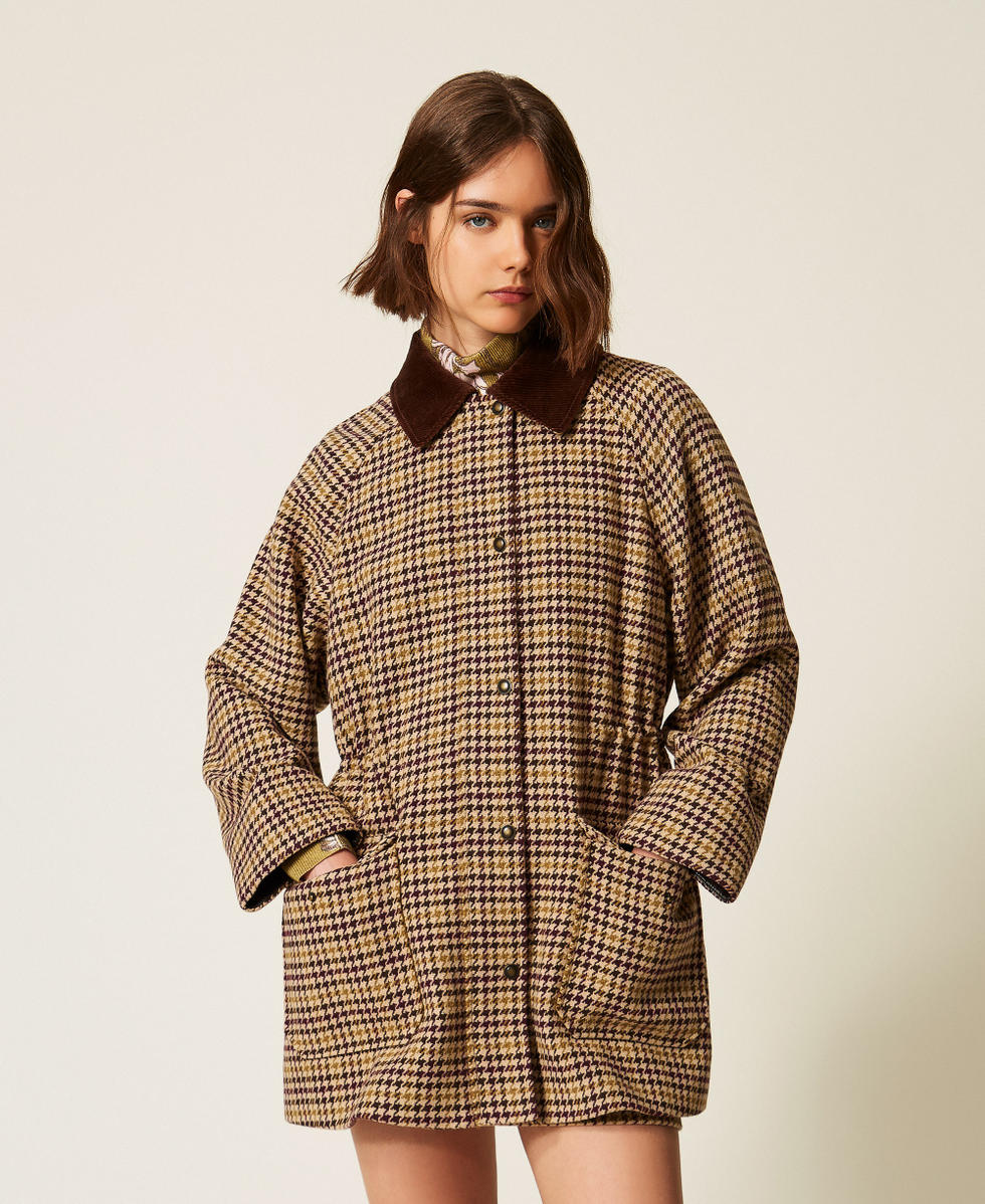 Houndstooth jacquard parka coat Multicolour Houndstooth Woman 262LI2BAA_13755_04