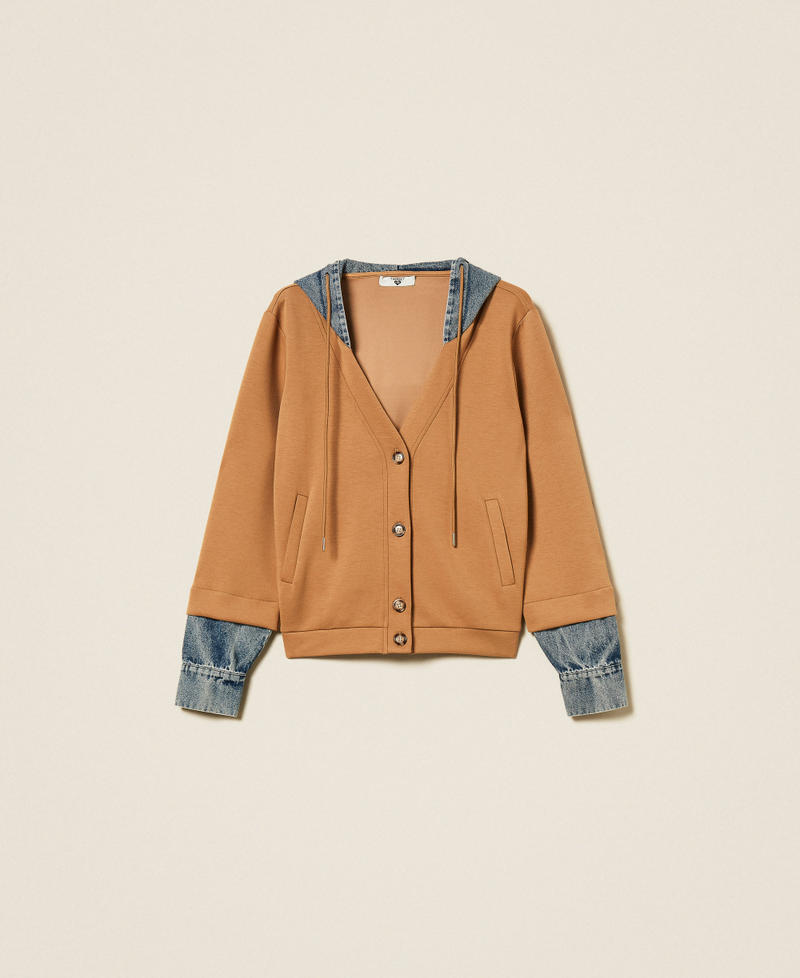Scuba fabric and denim sweatshirt Two tone Camel/Denim Woman 252LI2PDD_12671_S0