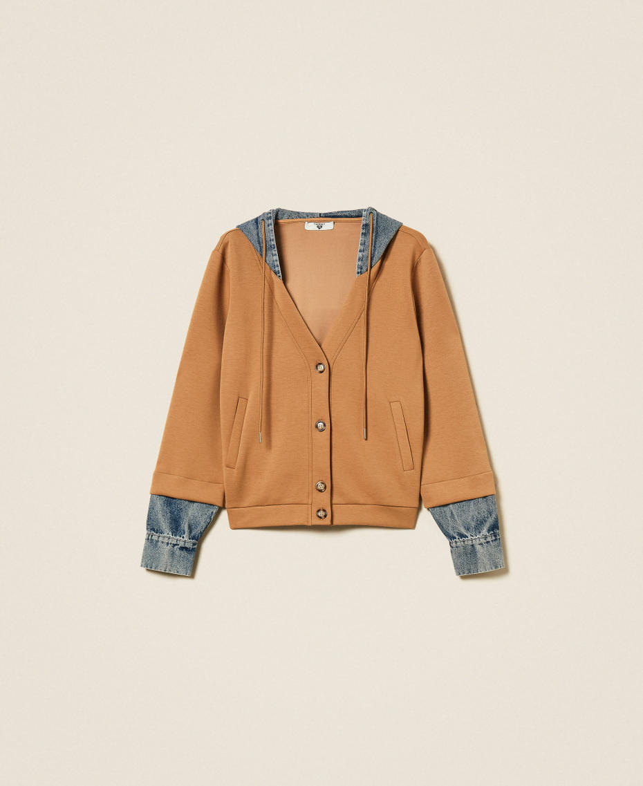 Scuba fabric and denim sweatshirt Two tone Camel/Denim Woman 252LI2PDD_12671_S0