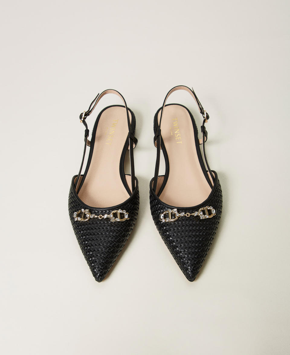 Slingback ballet flats with Oval T Black Woman 251TGT052_00006_04