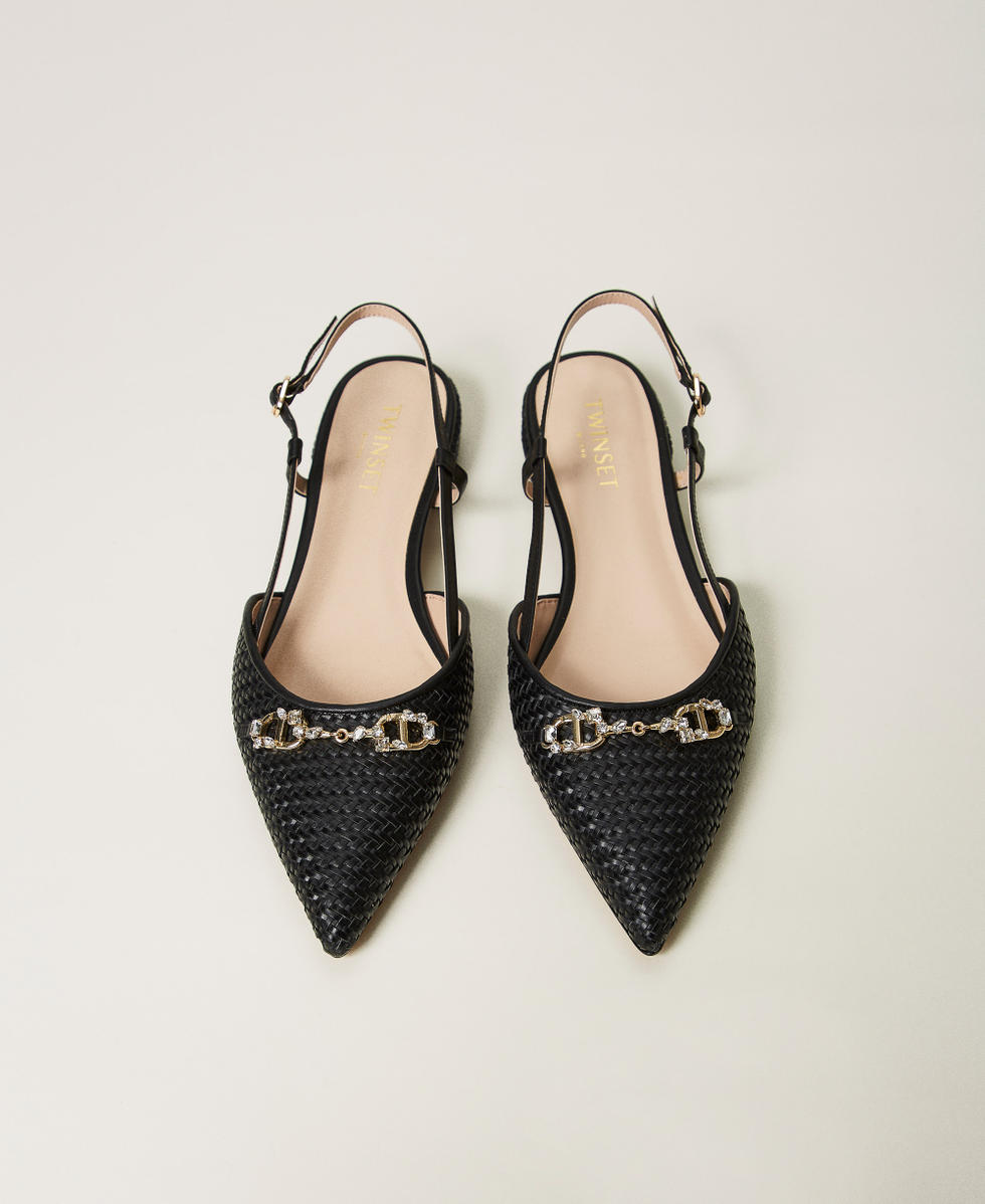 Slingback ballet flats with Oval T Black Woman 251TGT052_00006_04