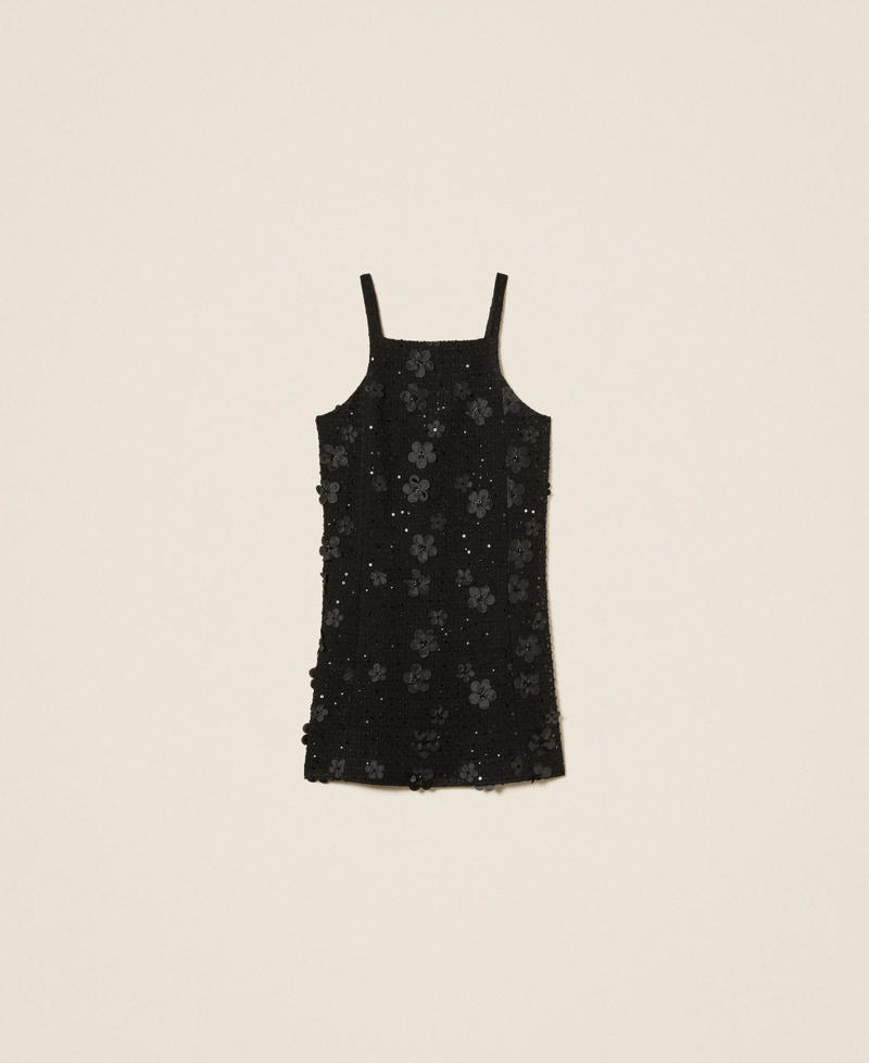 Bouclé short dress with embroidery Black Flowers Bouclé Woman 252TP2142_12733_S0