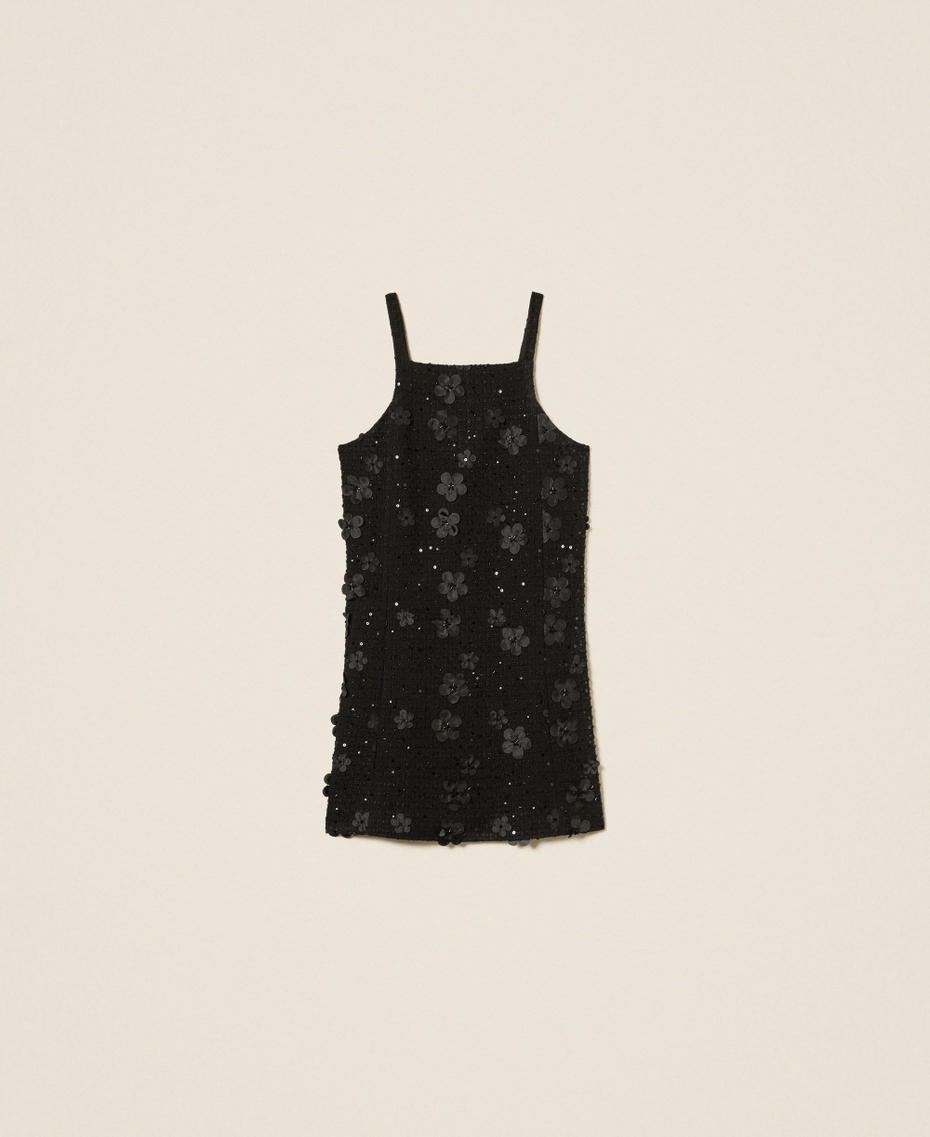 Bouclé short dress with embroidery Black Flowers Bouclé Woman 252TP2142_12733_S0